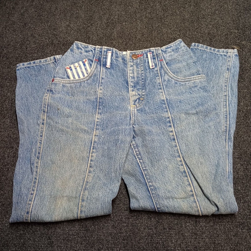 VINTAGE Rare Lee Pepsi Jeans Women 5 25x28 Blue Stone Wash Flat Back‎ Tapered